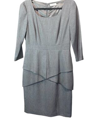 Calvin Klein Gray Layered Peplum Midi Dress
